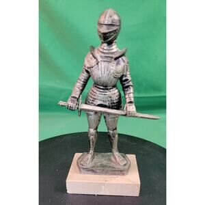 Vintage Medieval Knight w/ Sword Weapon 6” Tall on Marble Block Italy Depose 71